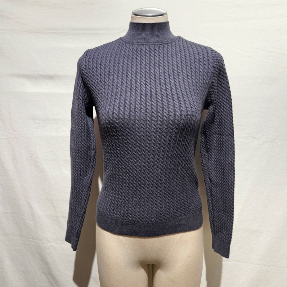 Magaschoni Gray Mock Neck Cable Knit Sweater Sz S